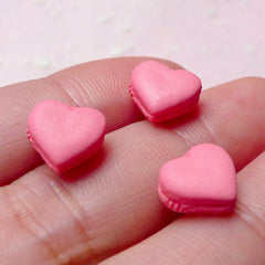 Tiny Heart Macaron Cabochon (3pcs / Strawberry Pink / 10mm x 9mm) Miniature Sweets Dollhouse French Macaroon Doll Food Mini Dessert  FCAB236