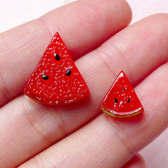 Resin Fruit Cabochon / Watermelon Slice Cabochon / Dollhouse Miniature Food Cabochon (2pcs / 11mm & 17mm) Scrapbook Decoden Supplies FCAB223