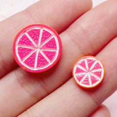 Kawaii Dollhouse Fruit Cabochon / Grapefruit Slice Cabochons (2pcs / 10mm & 15mm) Miniature Food Jewelry Fake Toppings Sweets Deco FCAB224