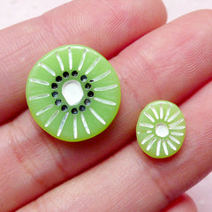 Fake Kiwi Slice Cabochons / Miniature Fruit Dollhouse Food (2pcs / 10mm & 17mm) Kawaii Cupcake Toppers Decoden Phone Case Doll Craft FCAB225