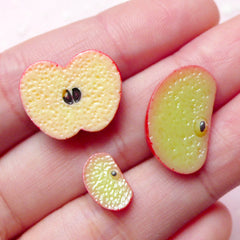 Mini Apple Slice Cabochons / Doll Food Cabochon (3pcs / 6mm, 12mm & 18mm) Miniature Dollhouse Fruit Kawaii Jewelry Fake Food Craft FCAB226