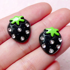 CLEARANCE Rhinestones Strawberry Cabochons / Mini Fruit Cabochon (2pcs / 15mm x 18mm) Bling Bling Decoden Phone Case Kawaii Goth Gothic Lolita FCAB228