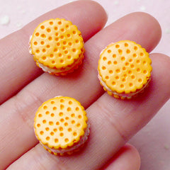 Kawaii Phone Case / Cream Filled Biscuit Cabochons (3pcs / 14mm x 7mm / 3D) Dollhouse Food Miniature Sweets Deco Whimsical Decoden FCAB230