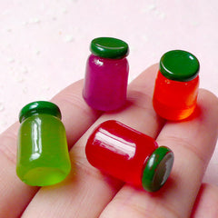 Jam Bottle Cabochons (4pcs / 11mm x 16mm / Grape Kiwi Strawberry Orange Apricot / 3D) Dollhouse Food Miniature Jam Making Doll Food FCAB231