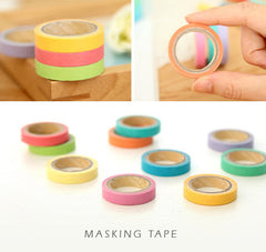 Mini Rainbow Washi Tape Colorful Masking Tape Set (10 Candy Colors) Kawaii Deco Tape Scrapbooking Card Making Gift Wedding Home Decor WR11
