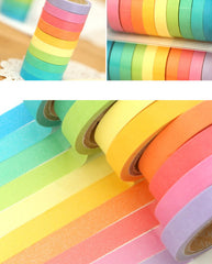 Mini Rainbow Washi Tape Colorful Masking Tape Set (10 Candy Colors) Kawaii Deco Tape Scrapbooking Card Making Gift Wedding Home Decor WR11