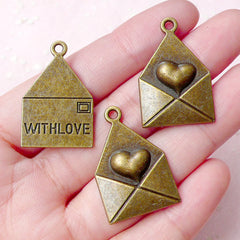 Love Letter Charms (3pcs) (19mm x 29mm / Antique Bronze / 2 Sided) Metal Finding Pendant Bracelet Earrings Bookmark Keychains CHM625