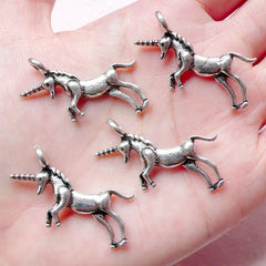 Unicorn Charms (4pcs) (33mm x 29mm / Tibetan Silver) Metal Findings Pendant Bracelet Earrings Zipper Pulls Bookmark Keychains CHM631