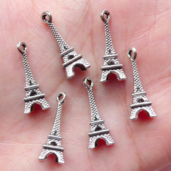 CLEARANCE 3D Tower Charms (6pcs) (24mm x 8mm / Tibetan Silver) Metal Finding Paris Pendant Bracelet Earrings Zipper Pulls Bookmark Keychains CHM618