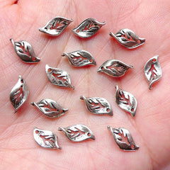 3D Leaf Charms (15pcs) (11mm x 5mm / Tibetan Silver) Metal Findings Pendant Bracelet Earrings Zipper Pulls Bookmarks Key Chains CHM619