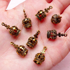 3D Crown Charms (8pcs) (9mm x 17mm / Antique Gold) Metal Finding Pendant Bracelet Earrings Zipper Pulls Bookmarks Key Chains CHM622