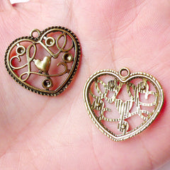 Heart Charms (7pcs) (26mm x 23mm / Antique Gold) Valentines Love Metal Findings Pendant Bracelet Earrings Zipper Pulls Keychains CHM623
