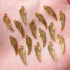 Wing Charms (15pcs) (16mm x 5mm / Antique Gold / 2 Sided) Jewelry Metal Findings Pendant Bracelet Earrings Zipper Pulls Keychain CHM624