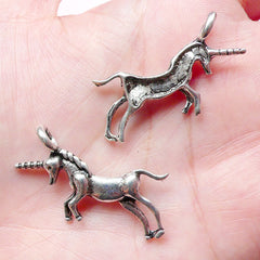 Unicorn Charms (4pcs) (33mm x 29mm / Tibetan Silver) Metal Findings Pendant Bracelet Earrings Zipper Pulls Bookmark Keychains CHM631