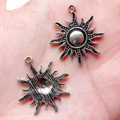 Sun Charms (6pcs) (24mm x 27mm / Tibetan Silver) Metal Findings Pendant Bracelet Solar Earrings Zipper Pulls Bookmark Keychains CHM632