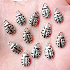 CLEARANCE Beetle Charms Lady Bug Charm (12pcs) (7mm x 12mm / Tibetan Silver) Metal Findings Pendant Bracelet Earrings Zipper Pulls Keychain CHM634