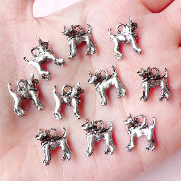 CLEARANCE Dog Charms (10pcs) (11mm x 13mm / Tibetan Silver / 2 Sided) Pet Charms Animal Pendant Bracelet Earrings Zipper Pull Bookmark Keychain CHM635