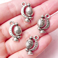 CLEARANCE World Globe Charms (4pcs) (15mm x 18mm / Tibetan Silver / 2 Sided) Findings Pendant Bracelet Earrings Zipper Pulls Bookmark Keychains CHM640