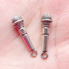 Microphone Charms (6pcs) (25mm x 8mm / Tibetan Silver / 2 Sided) Finding Pendant Bracelet Earrings Zipper Pulls Bookmark Keychains CHM642