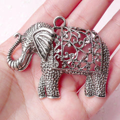 CLEARANCE Big Elephant Charms (1pc) (58mm x 46mm / Tibetan Silver) Animal Metal Findings Pendant Bracelet Earrings Zipper Pulls Keychain CHM647