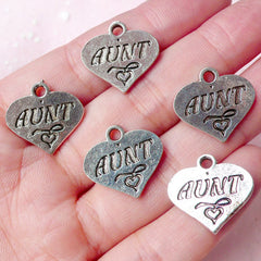 Aunt Charms Heart Charm (5pcs) (18mm x 17mm / Tibetan Silver / 2 Sided) Love Aunt Pendant Bracelet Earrings Zipper Pulls Keychains CHM649