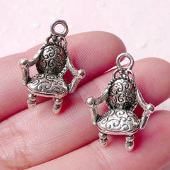 3D Antique Chair Charms (6pcs) (14mm x 20mm / Tibetan Silver) Dollhouse Metal Finding Pendant Bracelet Zipper Pulls Bookmark Keychain CHM659