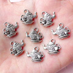 Mini Teapot Charms (8pcs) (15mm x 14mm / Tibetan Silver / 2 Sided) Metal Finding Pendant Bracelet Earrings Zipper Pulls Keychains CHM633
