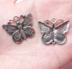 Butterfly Charms (3pcs) (26mm x 22mm / Tibetan Silver) Insect Charms Metal Findings Pendant Bracelet Earrings Zipper Pulls Keychain CHM636