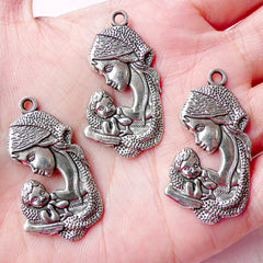 Mother and Child Charms (3pcs) (20mm x 37mm / Tibetan Silver) Baby Charms Pendant Bracelet Earrings Zipper Pulls Bookmark Keychains CHM641