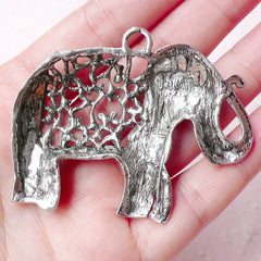 CLEARANCE Big Elephant Charms (1pc) (58mm x 46mm / Tibetan Silver) Animal Metal Findings Pendant Bracelet Earrings Zipper Pulls Keychain CHM647