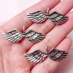 Angel Wing Charms (3pcs) (39mm x 15mm / Tibetan Silver) Metal Findings Pendant Bracelet Earrings Zipper Pulls Keychain Bookmark CHM651