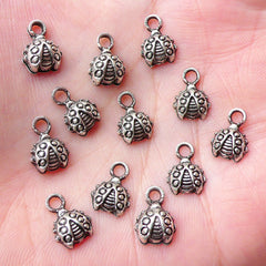 Beetle Charms Lady Bug Charm (12pcs) (8mm x 11mm / Tibetan Silver) Metal Findings Pendant Bracelet Earrings Zipper Pulls Keychain CHM655