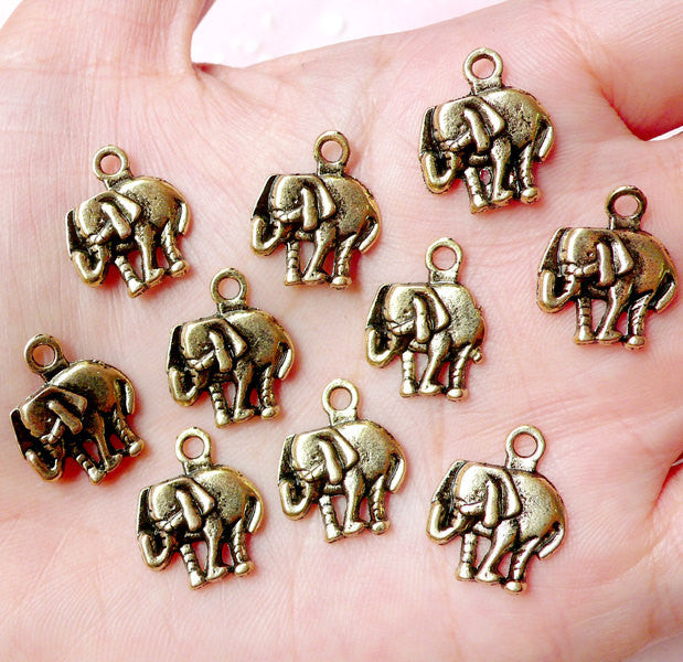 CLEARANCE Elephant Charms (10pcs) (13mm x 16mm / Antique Gold) Animal Charms Metal Findings Pendant Bracelet Earrings Zipper Pulls Keychain CHM661