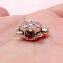 Turtle Beads (4 pcs) (13mm x 16mm / Tibetan Silver / 2 Sided) Metal Animal Beads Finding Pendant Bracelet Earrings Bookmark Keychains CHM662