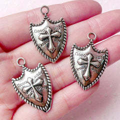 CLEARANCE Shield w/ Cross Charms (3pcs) (20mm x 31mm / Tibetan Silver) Metal Findings Pendant Bracelet Earrings Zipper Pulls Bookmarks Keychain CHM672
