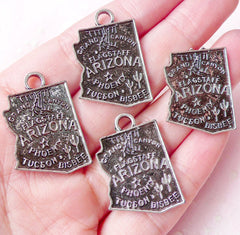 State of Arizona Charms (4pcs) (20mm x 29mm / Tibetan Silver) American Map Bookmark Pendant Bracelet Earrings Zipper Pulls Keychain CHM678