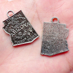 State of Arizona Charms (4pcs) (20mm x 29mm / Tibetan Silver) American Map Bookmark Pendant Bracelet Earrings Zipper Pulls Keychain CHM678