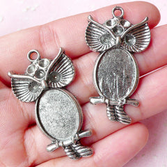 Owl On A Branch Charms (2pcs) (23mm x 39mm / Tibetan Silver) Bird Charms Pendant Bracelet Earrings Bookmark Zipper Pulls Keychain CHM680