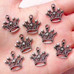 Crown Charms (8pcs) (17mm x 18mm / Tibetan Silver) Kawaii Metal Finding Pendant Bracelet Earrings Zipper Pulls Bookmarks Key Chains CHM689