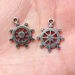 Mini Ship Wheel Charms Nautical Charms (10pcs) (15mm x 18mm / Tibetan Silver) Pendant Bracelet Earrings Zipper Pulls Keychains CHM692