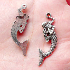 Mermaid Charms (4pcs) (34mm x 12mm / Tibetan Silver) Metal Findings Pendant Bracelet Earrings Zipper Pulls Bookmark Keychains CHM663