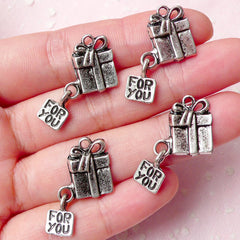 Gift Box w/ For You Tag Charms (4pcs) (15mm x 24mm / Tibetan Silver) DIY Gift Charms Pendant Bracelet Earrings Bookmark Keychains CHM694