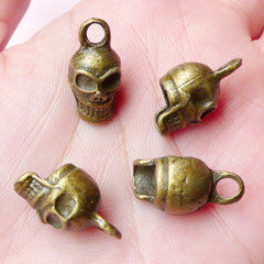 3D Skull Head Charms (4pcs) (10mm x 20mm / Antique Bronze) Findings Pendant Bracelet Earrings Zipper Pulls Bookmarks Key Chains CHM668