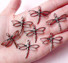 Dragonfly Charms (7pcs) (31mm x 25mm / Antique Red Bronze) Insect Charms Pendant Bracelet Earrings Zipper Pulls Bookmarks Key Chains CHM669