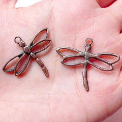 Dragonfly Charms (7pcs) (31mm x 25mm / Antique Red Bronze) Insect Charms Pendant Bracelet Earrings Zipper Pulls Bookmarks Key Chains CHM669