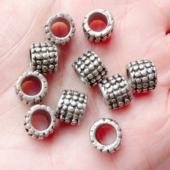 CLEARANCE Ring Beads w/ Dot Pattern (10pcs) (9mm x 7mm / Tibetan Silver) Metal Beads Findings Spacer Slider DIY Pendant Bracelet Earrings CHM670