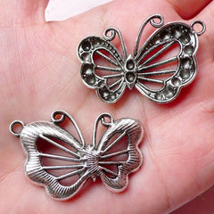 Big Butterfly Charms (2pcs) (41mm x 27mm / Tibetan Silver) Bookmark Metal Findings Pendant Bracelet Earrings Zipper Pulls Keychain CHM684