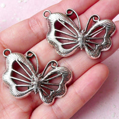Big Butterfly Charms (2pcs) (41mm x 27mm / Tibetan Silver) Bookmark Metal Findings Pendant Bracelet Earrings Zipper Pulls Keychain CHM684