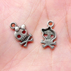 Kawaii Lady Skull Charms (12pcs) (9mm x 16mm / Tibetan Silver) Findings Pendant Bracelet Earrings Zipper Pulls Bookmarks Key Chains CHM687