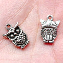 Owl Charms (7pcs) (12mm x 17mm / Tibetan Silver / 2 Sided) Bird Charms Metal Findings Pendant Bracelet Earrings Zipper Pulls Keychain CHM697